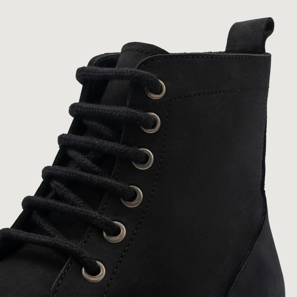 High-Traction Rubber Outsole & Lug Tread Pattern on Knight Derby Black Nubuck Leather Boots For Men