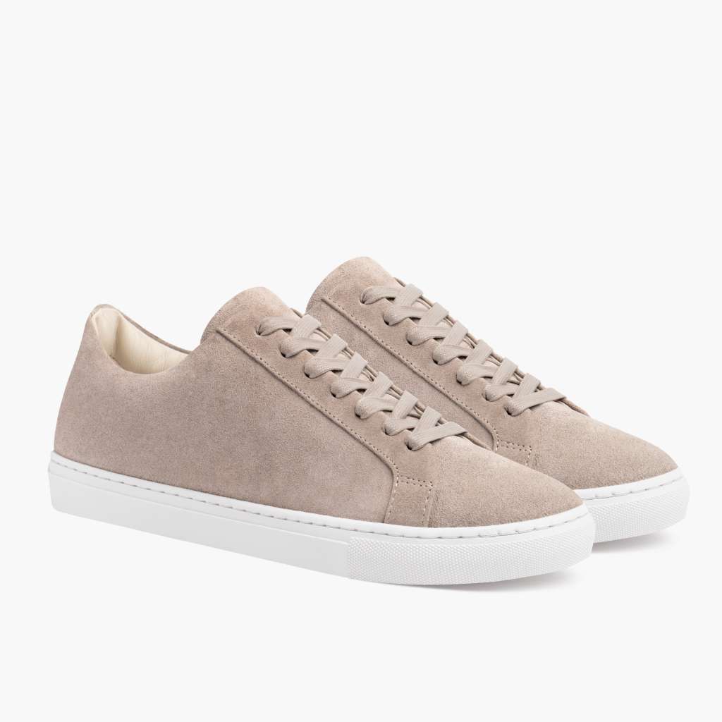 Women's Premier Low Top Latte Leather Sneakers in Classic Full-Grain Leather - Lateral Side Profile View | Buy Online