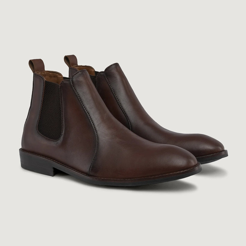 Clarkson Chelsea Brown Burnished Leather Boots - StudGuard