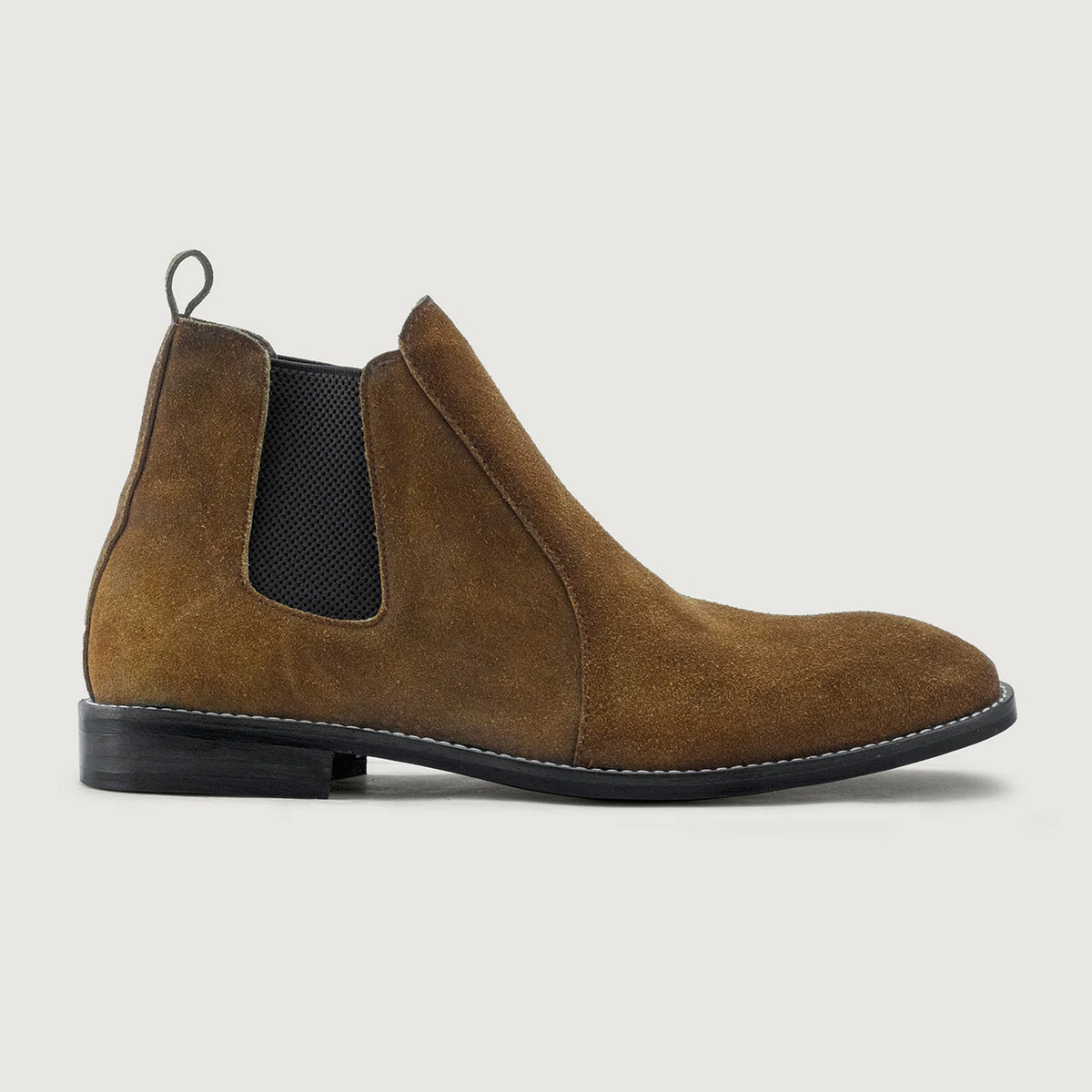 Brown Goatskin Suede Leather Boots - Goodyear Welt Construction & Front Toe Box Detail