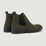 High-Traction Rubber Outsole & Lug Tread Pattern on Clarkson Chelsea Olive Pullup Leather Boots - StudGuard