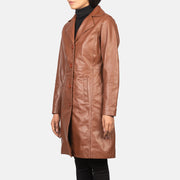Brown Cowhide leather Coat - Back View Showing Tailored Shoulder Fit &amp; Clean Hemline