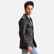 
Black Sheepskin leather Blazer - Back View Showing Tailored Shoulder Fit & Clean Hemline
