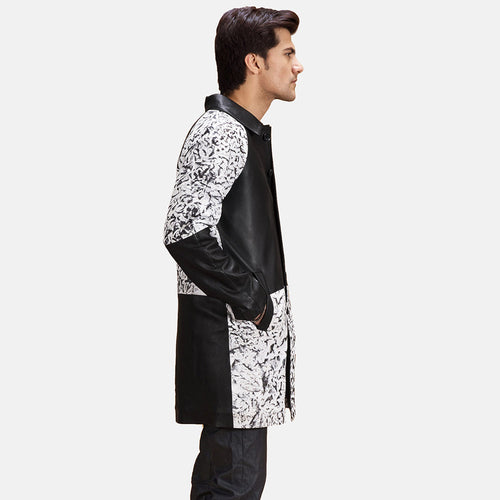 Black & White Sheepskin Dip &Amp; Dye Leather Coat - Back View Showing Tailored Shoulder Fit & Clean Hemline