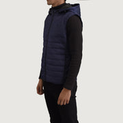 
Blue Full-Grain leather Vest - Back View Showing Tailored Shoulder Fit & Clean Hemline