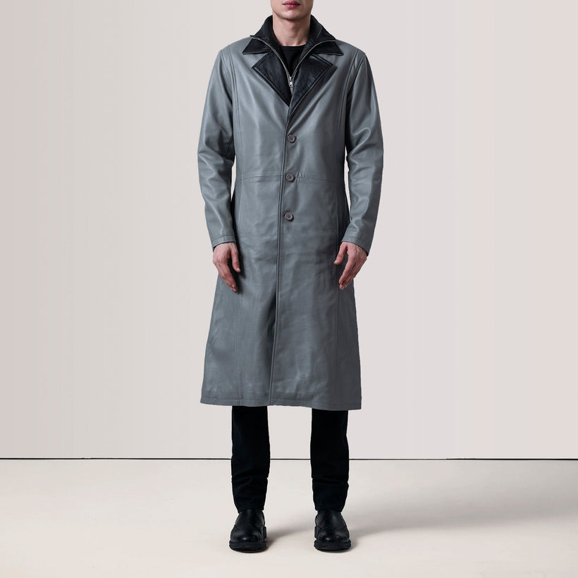 Charlton Grey Leather Single Breasted Coat