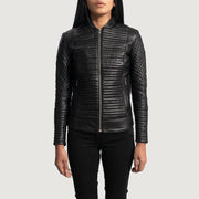 Women's Cityscape Black Leather Biker Jacket in Black Sheepskin Leather - Front Profile View &amp; Tailored Silhouette | Buy Online