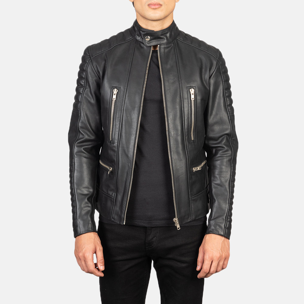 
Men's Damian Grey Suede Biker Jacket in Grey Sheepskin Suede - Front Profile View & Tailored Silhouette | Buy Online