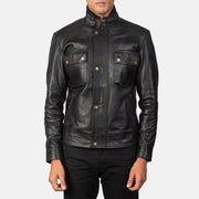 
Men's Darren Black Leather Biker Jacket in Black 100% Full-Grain Leather - Front Profile View & Tailored Silhouette | Buy Online