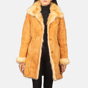 
Women's Erica Beige Leather Coat in Distressed Beige Goatskin Suede - Front Profile View & Tailored Silhouette | Buy Online