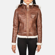 
Women's Fiona Brown Hooded Shearling Leather Jacket in Brown Sheepskin Snuffed - Front Profile View & Tailored Silhouette | Buy Online