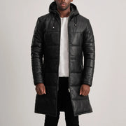 
Floyd Tan Hooded Leather Puffer Coat in Tan Brown Sheepskin Leather - Front Profile View & Tailored Silhouette | Buy Online