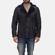 
Men's Furcliff Double Face Shearling Leather Coat - Lateral Side Profile View Showing Sleeve Cut & Athletic Taper Fit