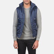 
Men's Fuston Blue Hooded Puffer Vest in Blue Nylon (Water-Resistant) - Front Profile View & Tailored Silhouette | Buy Online