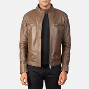 
Gatsby Mocha Leather Biker Jacket in Dark Brown Sheepskin Leather - Front Profile View & Tailored Silhouette | Buy Online