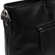 Close-Up Detail of Classic Collar &amp; Heavy-Duty Zipper Hardware on Pergamino Full-Grain Leather Handbag