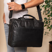
Classic 100% Full-Grain leather Briefcase - Rear Perspective Showing Reinforced Leather Straps & Stitching