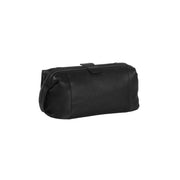 Close-Up Detail of Classic Collar &amp; Heavy-Duty Zipper Hardware on Vince Full-Grain Leather Toiletry Bag