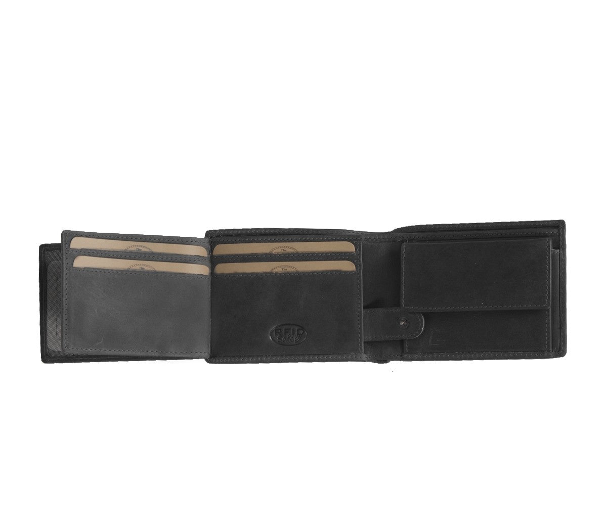 
Solid Antique Brass Hardware & Heavy-Duty Dual Zipper Detail on Marvin Full-Grain Leather Wallet