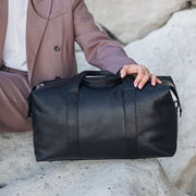Classic 100% Full-Grain Leather Duffle Bag - Rear Perspective Showing Reinforced Leather Straps &amp; Stitching