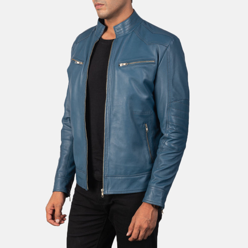 Mack Blue Leather Biker Jacket