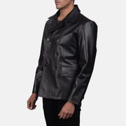 
Black Cowhide leather Blazer - Back View Showing Tailored Shoulder Fit & Clean Hemline