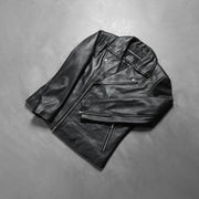 
Zipper & Hem Craftsmanship Construction Detail on Men's Noah Black Leather Biker Jacket