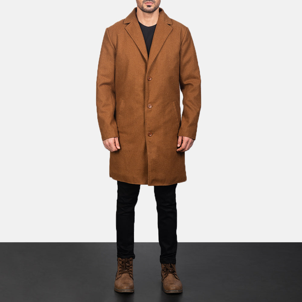 
Men's Petrillo Khaki Wool Single Breasted Coat in Khaki Synthetic Wool - Front Profile View & Tailored Silhouette | Buy Online