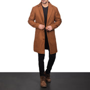 
Khaki Synthetic Wool Trench Coat - Back View Showing Tailored Shoulder Fit & Clean Hemline