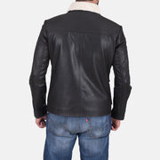 Men's Snow Cole Black Leather Jacket - Lateral Side Profile View Showing Sleeve Cut &amp; Athletic Taper Fit