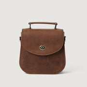 
The Sandra Vintage Tan Leather Saddle Bag For Women - Structured Side Profile Showing Gusset Depth & Expansion Capacity